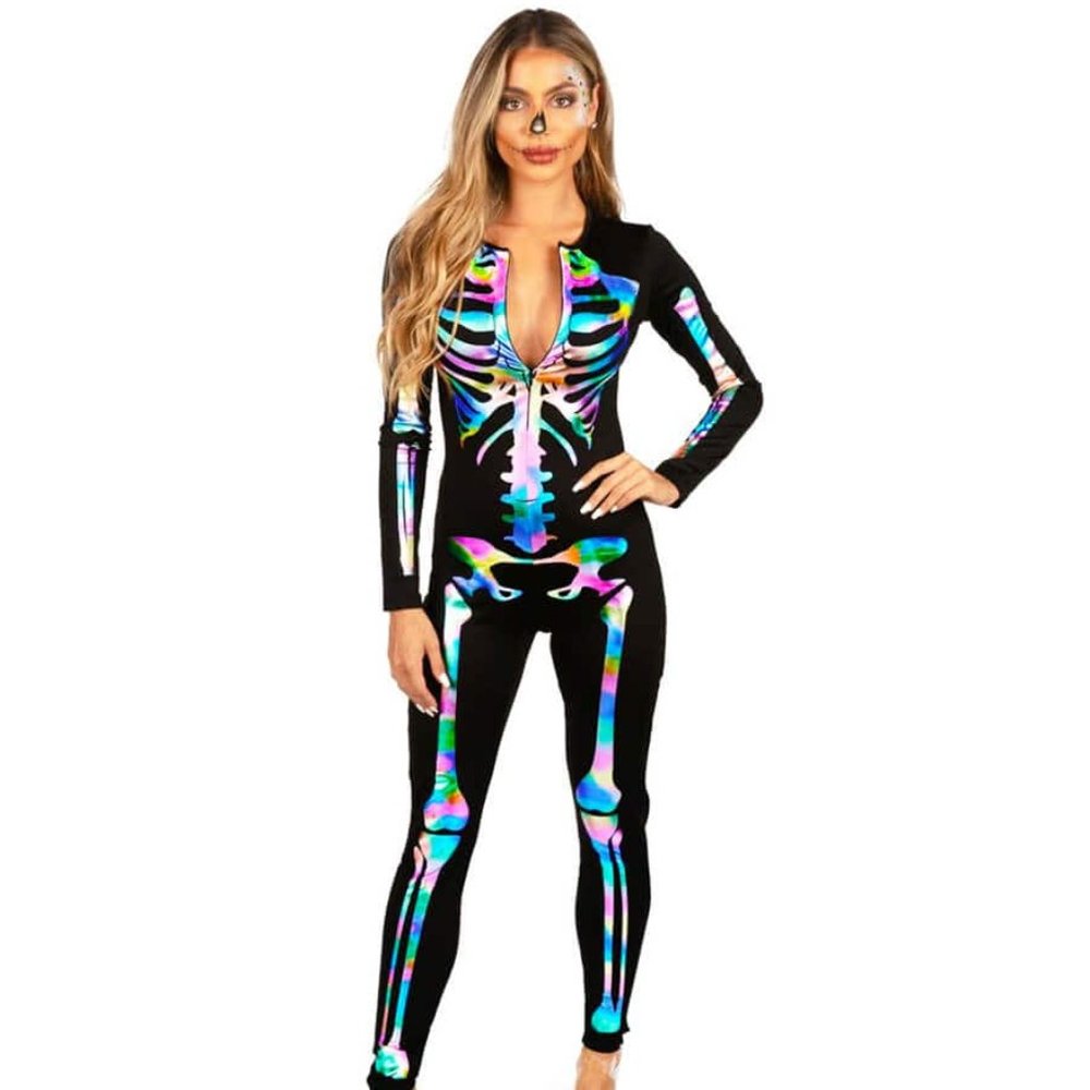 Tipsy Elves Iridescent Skeleton Bodysuit Costume